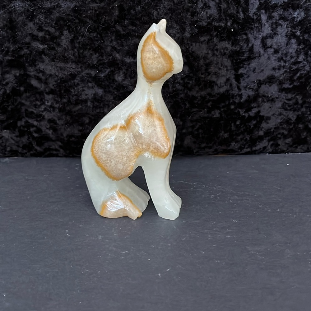 MCM Marble Cat Statue 5” Tall Onyx Marble